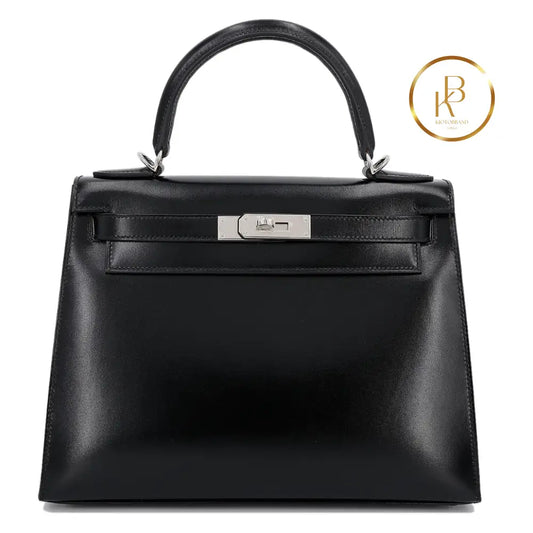 Kelly 28 Sellier Black Box Calfskin Handbags