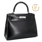 Kelly 28 Sellier Black Box Calfskin Handbags