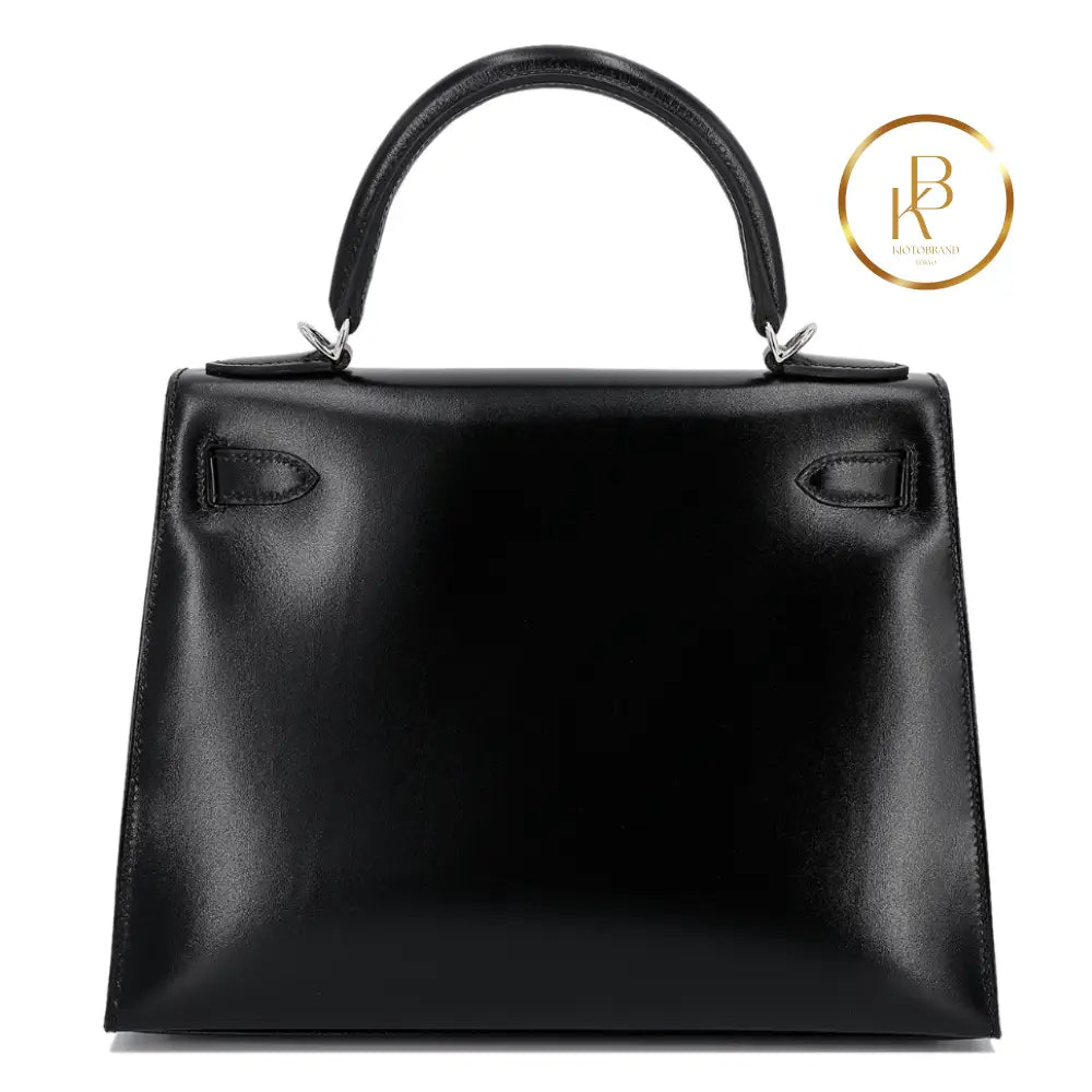 Kelly 28 Sellier Black Box Calfskin Handbags