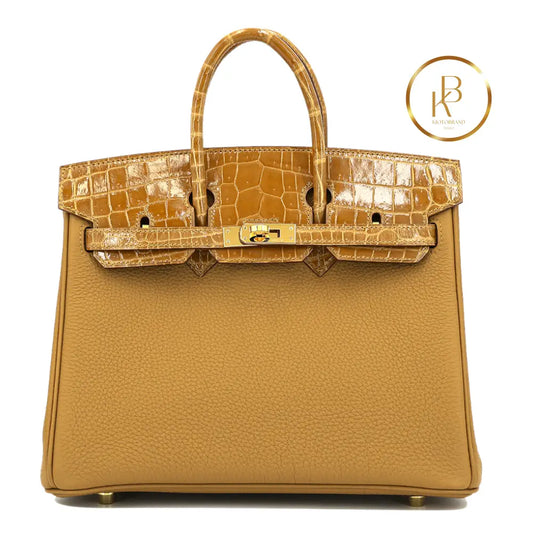 Birkin 25 Touch Caramel Togo Leather & Niloticus Crocodile Handbags