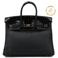 Birkin 25 Touch Black Niloticus Croc Rose Gold Hardware Handbags