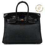 Birkin 25 Touch Black Niloticus Croc Rose Gold Hardware Handbags