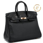 Birkin 25 Touch Black Niloticus Croc Rose Gold Hardware Handbags