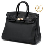 Birkin 25 Touch Black Niloticus Croc Rose Gold Hardware Handbags