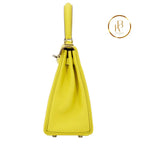 Kelly 25 Lime Swift Palladium Handbags
