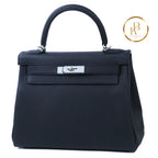 Kelly 28 Black Togo Palladium Handbags