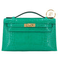 Kelly Pochette Vert Jade Alligator Ghw Handbags