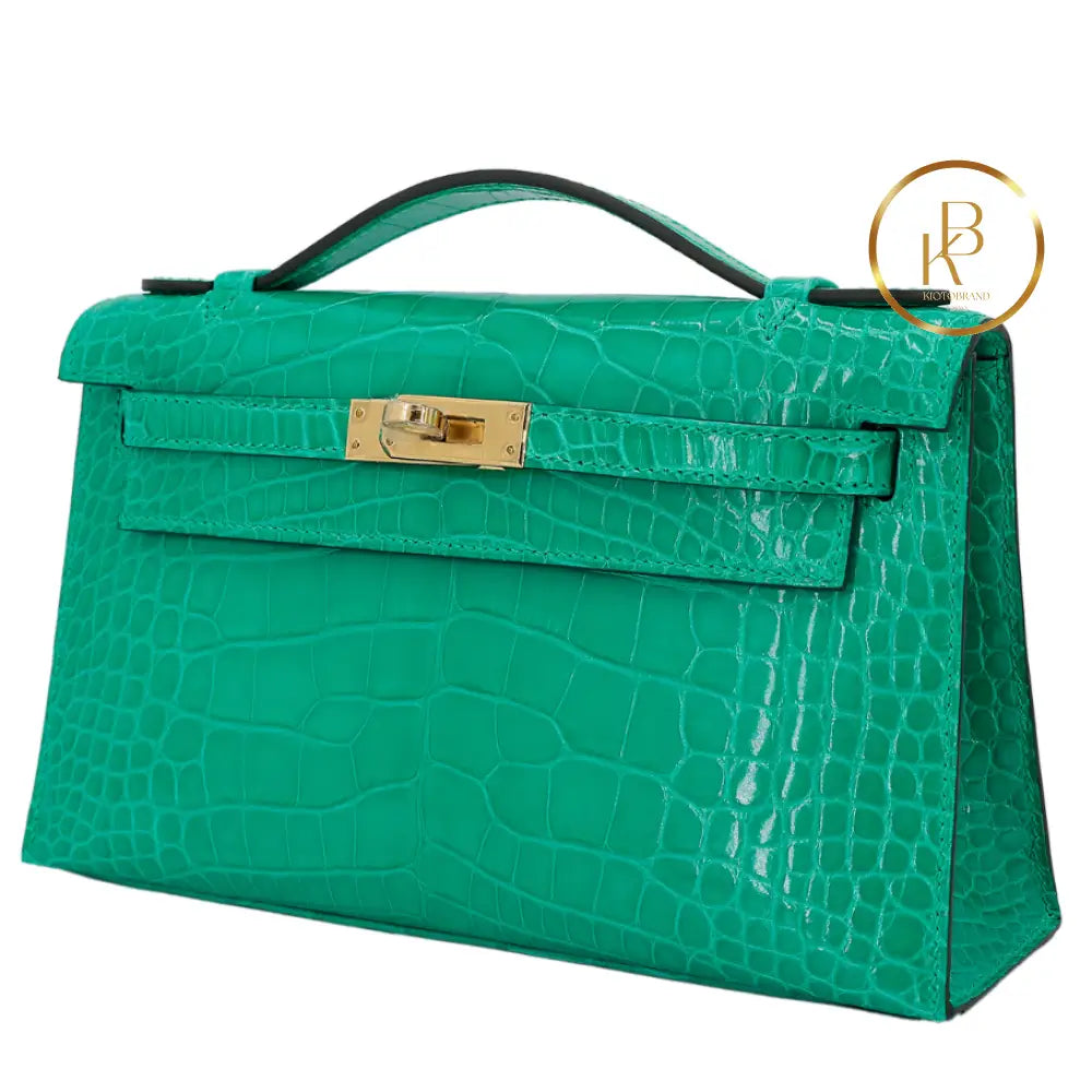 Kelly Pochette Vert Jade Alligator Ghw Handbags