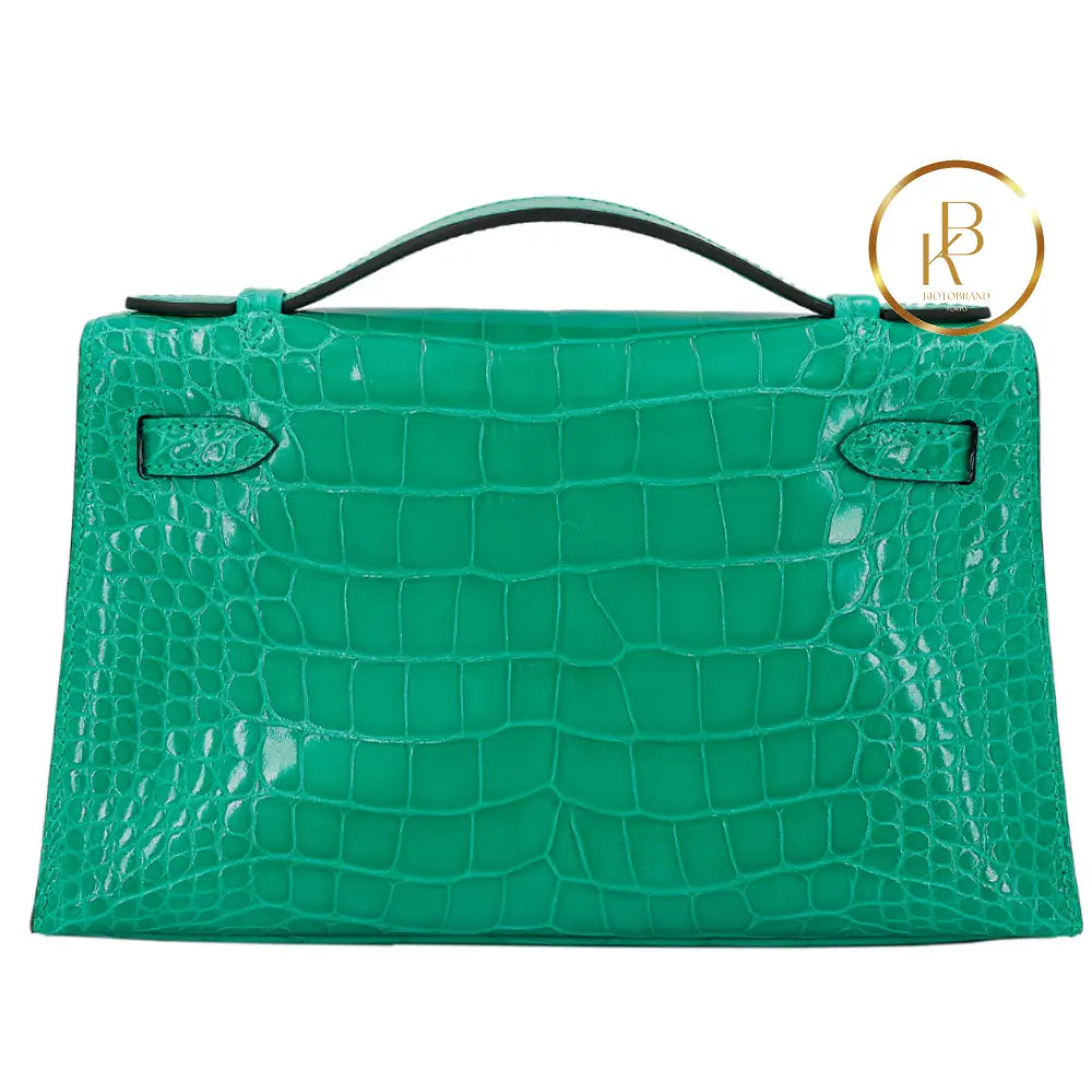 Kelly Pochette Vert Jade Alligator Ghw Handbags