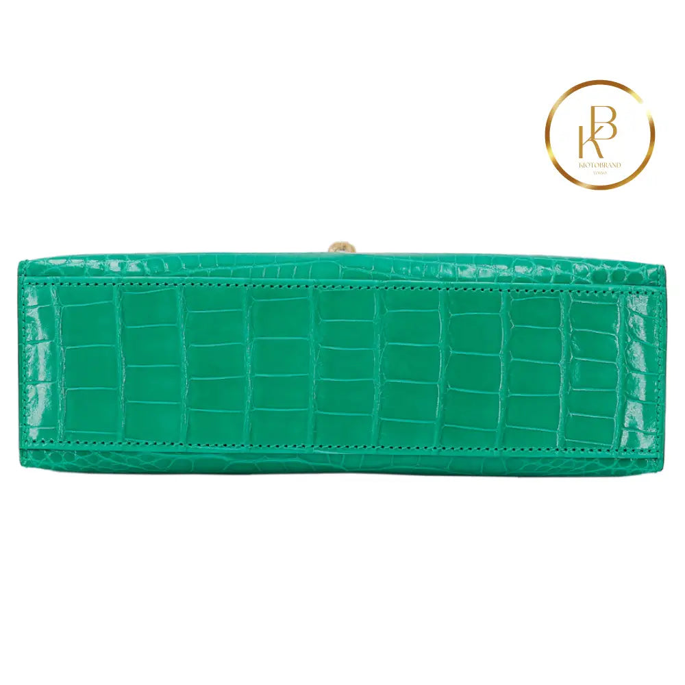 Kelly Pochette Vert Jade Alligator Ghw Handbags