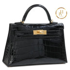 Kelly 20 Mini Black Shiny Alligator Ghw Handbags
