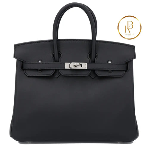 Birkin 25 Black Swift Palladium Handbags