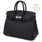Birkin 25 Black Swift Palladium Handbags