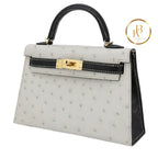 Kelly 20 Mini Ii Special Order Ostrich Pearl Gray & Black Ghw Handbags
