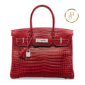 Birkin 30 Rouge Shiny Porosus Croc 18K White Gold Diamond Hardware Handbags