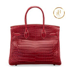 Birkin 30 Rouge Shiny Porosus Croc 18K White Gold Diamond Hardware Handbags