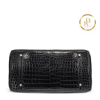 Birkin 35 Black Shiny Porosus Croc 18K White Gold Diamond Hardware Handbags