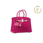 Birkin 25 Shiny Rose Scheherazade Porosus Croc 18K White Gold & Diamond Hardware Handbags