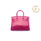 Birkin 25 Shiny Rose Scheherazade Porosus Croc 18K White Gold & Diamond Hardware Handbags