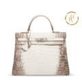 Kelly 35 Matte White Himalaya Nilocoticus 18K Gold & Diamond Hardware Handbags