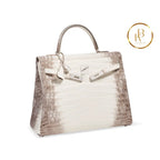 Kelly 35 Matte White Himalaya Nilocoticus 18K Gold & Diamond Hardware Handbags