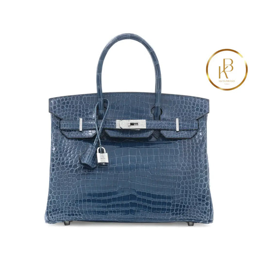 Birkin 30 Shiny Bleu Roi Porosus Croc 18K White Gold & Diamond Hardware Handbags