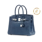 Birkin 30 Shiny Bleu Roi Porosus Croc 18K White Gold & Diamond Hardware Handbags
