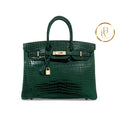 Birkin 35 Shiny Vert Foncè Porosus Croc 18K Yellow Gold & Diamond Hardware Handbags