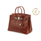 Birkin 35 Shiny Miel Porosus Croc 18K White Gold & Diamond Hardware Handbags