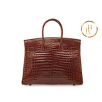 Birkin 35 Shiny Miel Porosus Croc 18K White Gold & Diamond Hardware Handbags