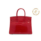 Birkin 30 Shiny Braise Porosus Croc 18K White Gold & Diamond Hardware Handbags