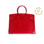 Birkin 35 Shiny Braise Porosus Crocodile 18K White Gold & Diamond Hardware Handbags