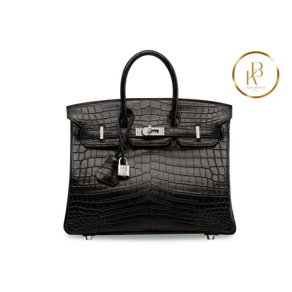 Birkin 25 Black Matte Niloticus Croc 18K White Gold & Diamond Hardware Handbags