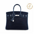 Birkin 35 Shiny Bleu Marine Croc 18K White Gold & Diamond Hardware Handbags