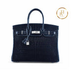 Birkin 35 Shiny Bleu Marine Croc 18K White Gold & Diamond Hardware Handbags