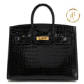 Birkin 25 Black Porosus Croc Ghw Handbags