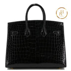 Birkin 25 Black Porosus Croc Ghw Handbags