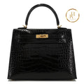 Kelly 25 Black Alligator Ghw Handbags