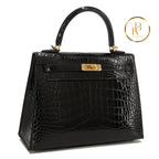 Kelly 25 Black Alligator Ghw Handbags