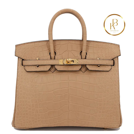 Birkin 25 Chai Matte Alligator Ghw Handbags