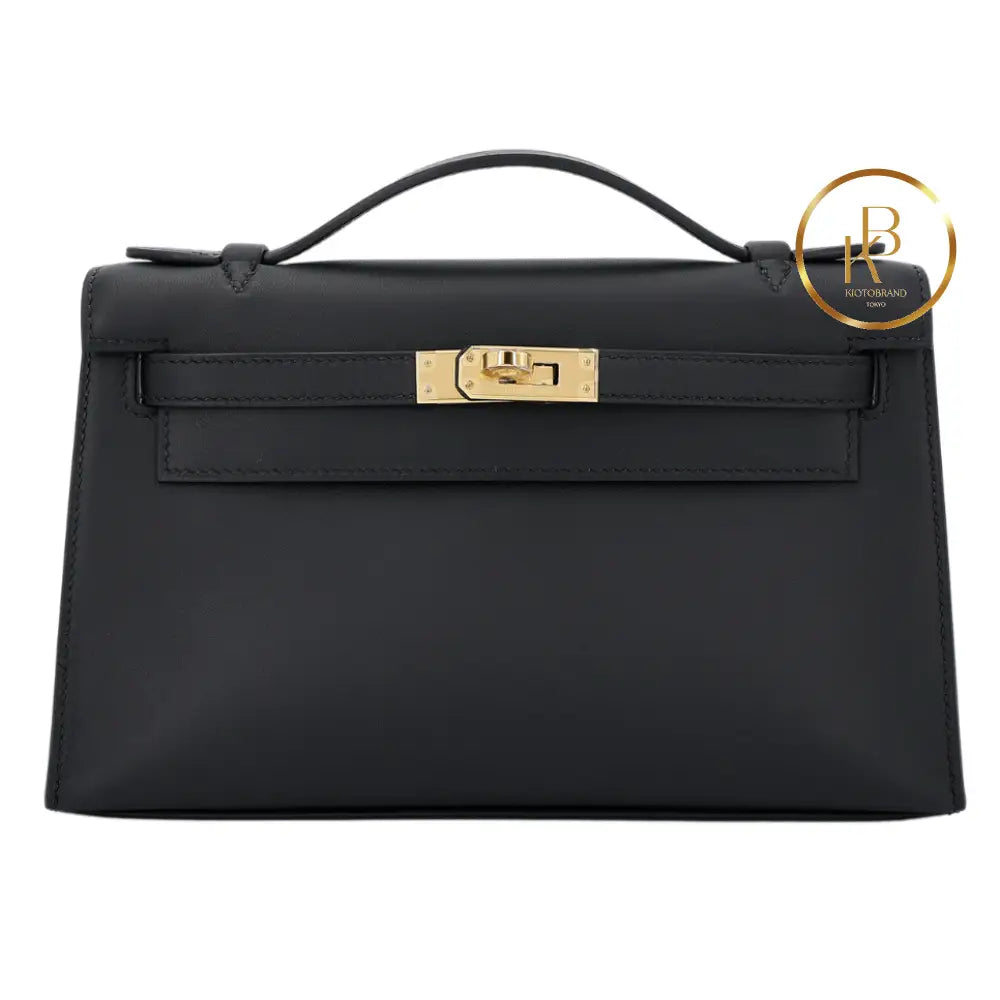 Kelly Pochette Clutch In Black Swift Ghw Handbags