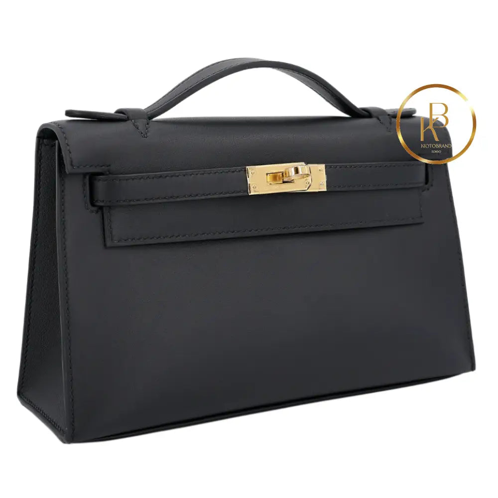 Kelly Pochette Clutch In Black Swift Ghw Handbags