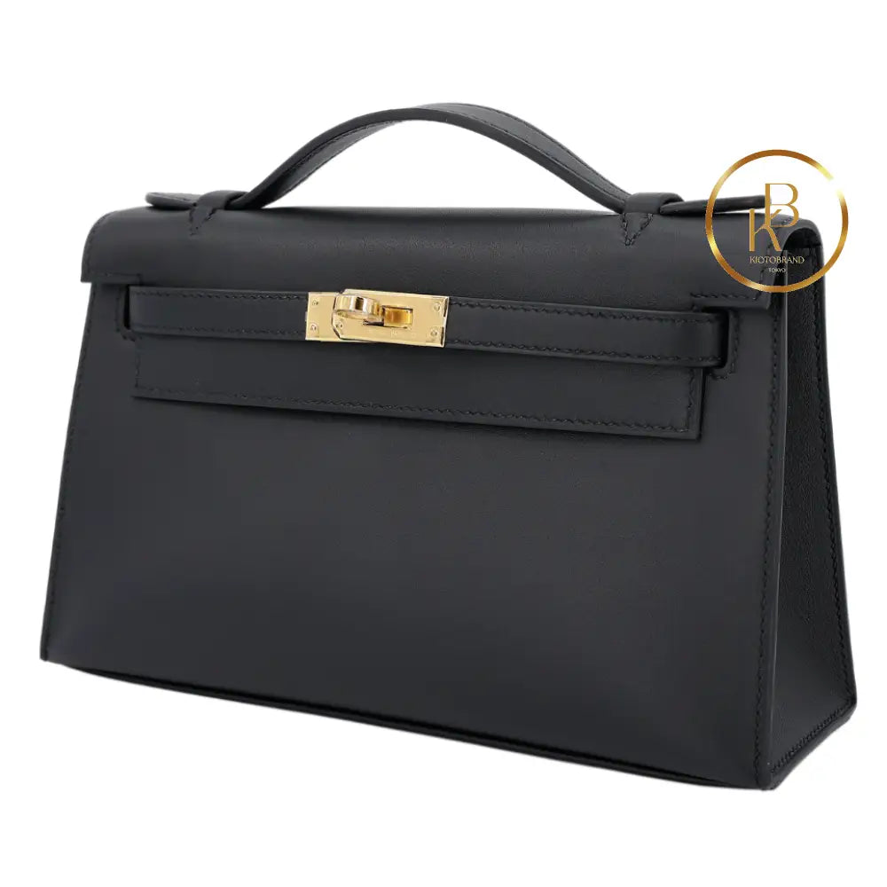 Kelly Pochette Clutch In Black Swift Ghw Handbags