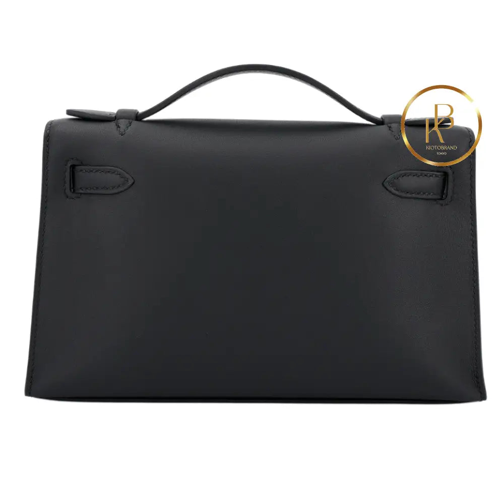 Kelly Pochette Clutch In Black Swift Ghw Handbags