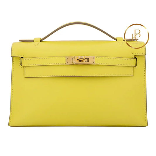 Kelly Pochette Lime Swift Ghw Handbags