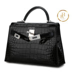 Kelly 20 Ii Mini Shiny Black Alligator Palladium Handbags