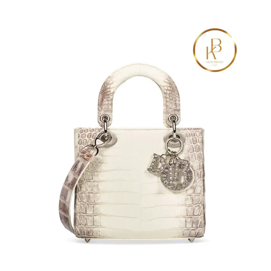 Lady Dior White Himalaya Niloticus Croc Bag Silver & Crystal Hardware Handbags