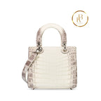 Lady Dior White Himalaya Niloticus Croc Bag Silver & Crystal Hardware Handbags
