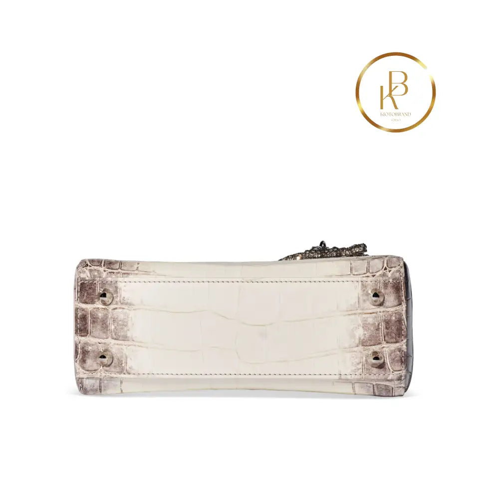 Lady Dior White Himalaya Niloticus Croc Bag Silver & Crystal Hardware Handbags