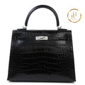 Kelly 25 Black Shiny Alligator Handbags